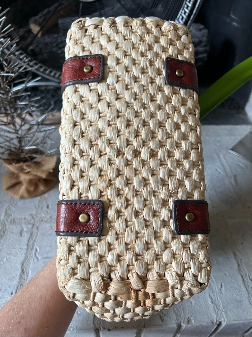 Fossil RARE Vintage Reissue Straw Basketweave Leather Satchel Bag